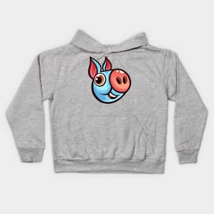 Cute Happy Blue Piggy Head Kids Hoodie